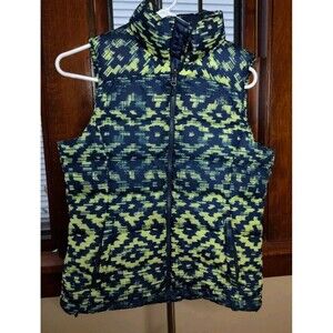 the north face womens puffer vest 700 down filled blue and green aztec small